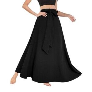 SweatyRocks Maxi Flared Skirt Women's XXL Belt Tie Black Zip Up Lightweight NWT